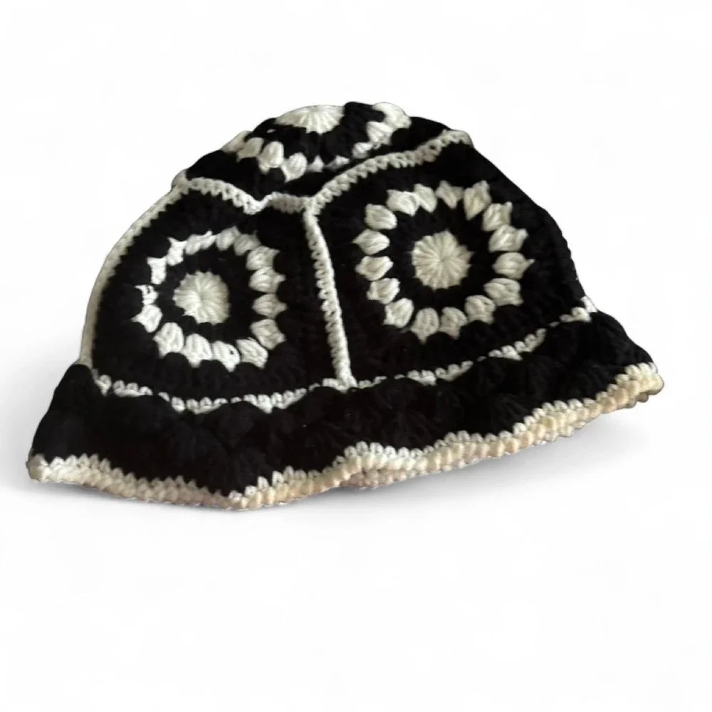 Handmade black and white crochet bucket hat